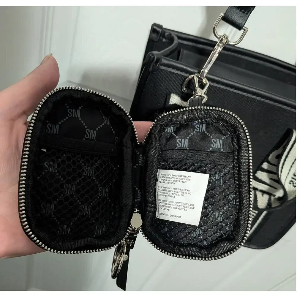 Steve Madden Bwebber Black Canvas Crossbody Satchel Bag Logo Strap Coin Pouch